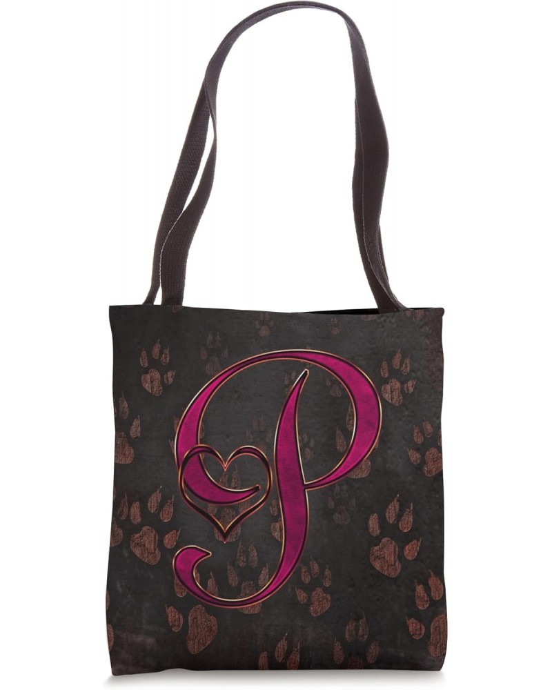 Paw Print Letter P Rose Pet Dog Cat Animal Heart Love Name Tote Bag $13.11 Totes