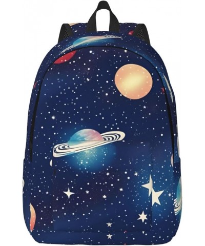 Starry Sky Universe Space Print Lightweight Travel Canvas Backpack Casual Daypack For Men Women Work, Sports, Beach Black Med...