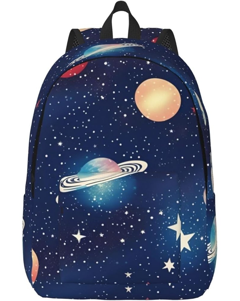 Starry Sky Universe Space Print Lightweight Travel Canvas Backpack Casual Daypack For Men Women Work, Sports, Beach Black Med...