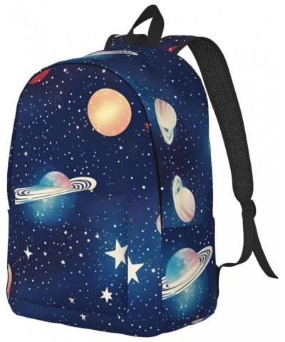 Starry Sky Universe Space Print Lightweight Travel Canvas Backpack Casual Daypack For Men Women Work, Sports, Beach Black Med...