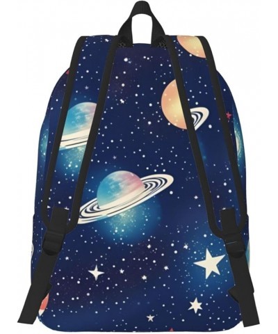 Starry Sky Universe Space Print Lightweight Travel Canvas Backpack Casual Daypack For Men Women Work, Sports, Beach Black Med...