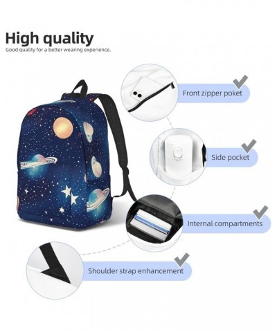 Starry Sky Universe Space Print Lightweight Travel Canvas Backpack Casual Daypack For Men Women Work, Sports, Beach Black Med...