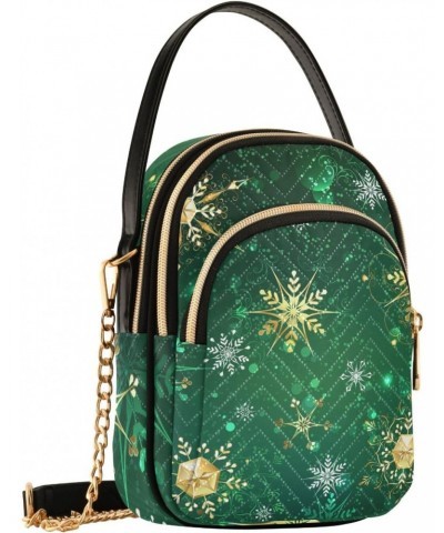 Small Crossbody Bags for Women Trendy Golden Snowflake Green Christmas Season Travel Sling Bag Women's Crossbody Handbags Sat...