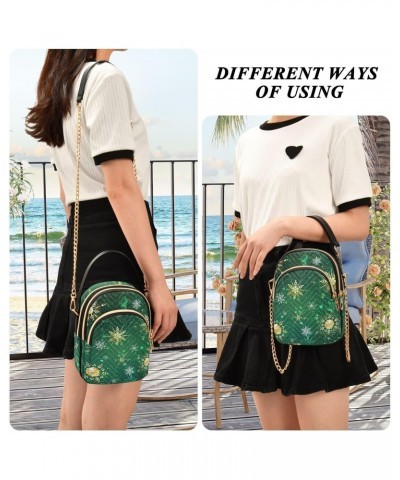 Small Crossbody Bags for Women Trendy Golden Snowflake Green Christmas Season Travel Sling Bag Women's Crossbody Handbags Sat...