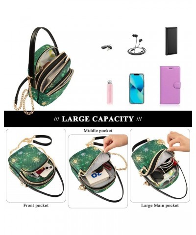 Small Crossbody Bags for Women Trendy Golden Snowflake Green Christmas Season Travel Sling Bag Women's Crossbody Handbags Sat...