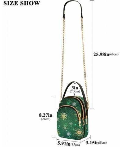 Small Crossbody Bags for Women Trendy Golden Snowflake Green Christmas Season Travel Sling Bag Women's Crossbody Handbags Sat...