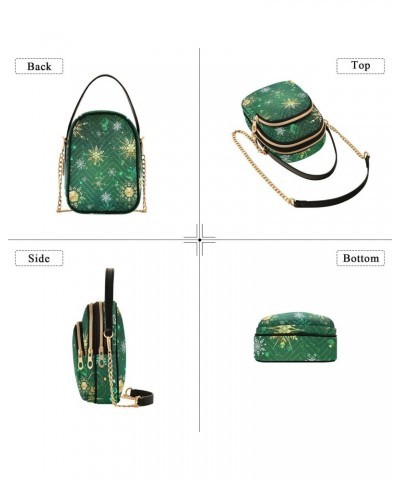 Small Crossbody Bags for Women Trendy Golden Snowflake Green Christmas Season Travel Sling Bag Women's Crossbody Handbags Sat...