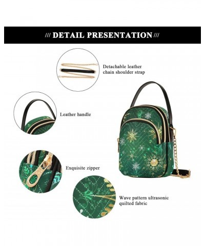 Small Crossbody Bags for Women Trendy Golden Snowflake Green Christmas Season Travel Sling Bag Women's Crossbody Handbags Sat...