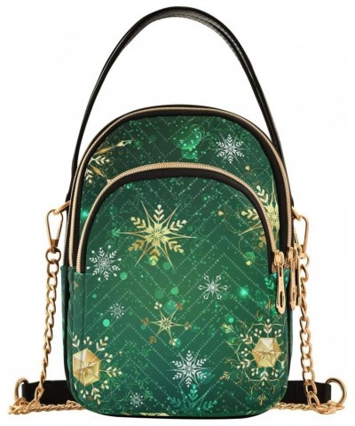 Small Crossbody Bags for Women Trendy Golden Snowflake Green Christmas Season Travel Sling Bag Women's Crossbody Handbags Sat...