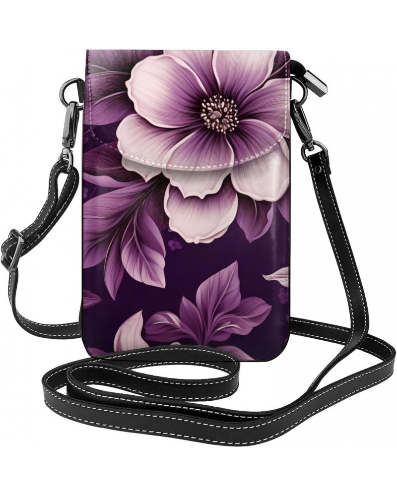 women Small Cell Phone Purse Beautiful purple floral print picture Soft, durable and waterproof PU leather Convenient for dai...