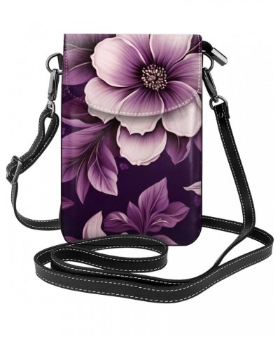 women Small Cell Phone Purse Beautiful purple floral print picture Soft, durable and waterproof PU leather Convenient for dai...