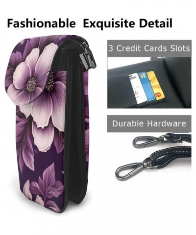 women Small Cell Phone Purse Beautiful purple floral print picture Soft, durable and waterproof PU leather Convenient for dai...