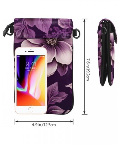 women Small Cell Phone Purse Beautiful purple floral print picture Soft, durable and waterproof PU leather Convenient for dai...