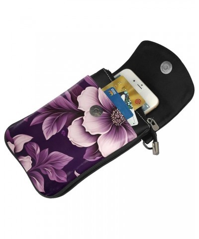 women Small Cell Phone Purse Beautiful purple floral print picture Soft, durable and waterproof PU leather Convenient for dai...