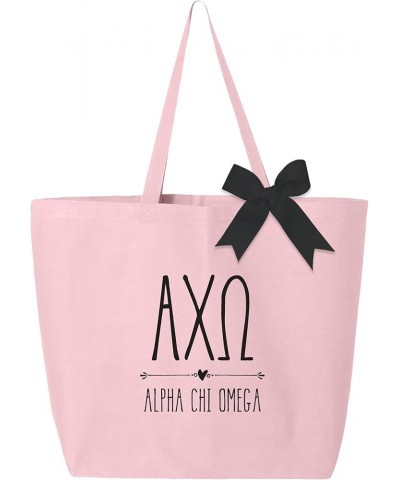 Pink Tote Bags with Black Bow - Sorority Tote Bag - Large Canvas Tote Bag for Women and Sisterhood Alpha Chi Omega $13.12 Totes