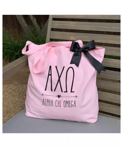 Pink Tote Bags with Black Bow - Sorority Tote Bag - Large Canvas Tote Bag for Women and Sisterhood Alpha Chi Omega $13.12 Totes