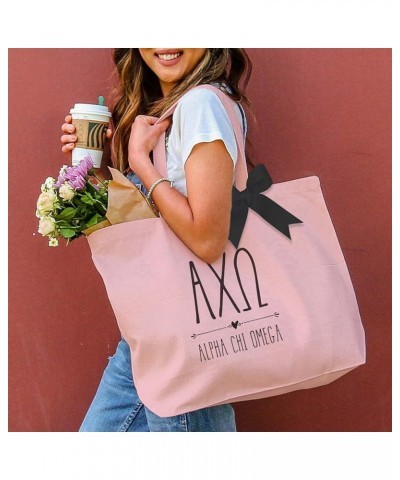 Pink Tote Bags with Black Bow - Sorority Tote Bag - Large Canvas Tote Bag for Women and Sisterhood Alpha Chi Omega $13.12 Totes