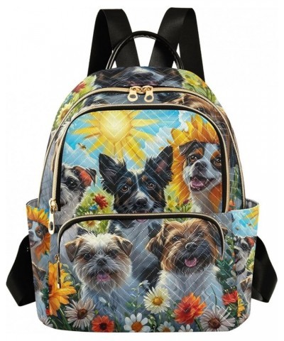 Quilted Backpacks Tropical Beach Pets Ladies Small Backpack Travel Backpack with Luggage Strap Dogs in a Field of Floral Smal...