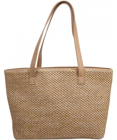 Summer Straw Bag Woven Shoulder Bag Large Capacity Tote Bag for Women Khaki $8.56 Shoulder Bags