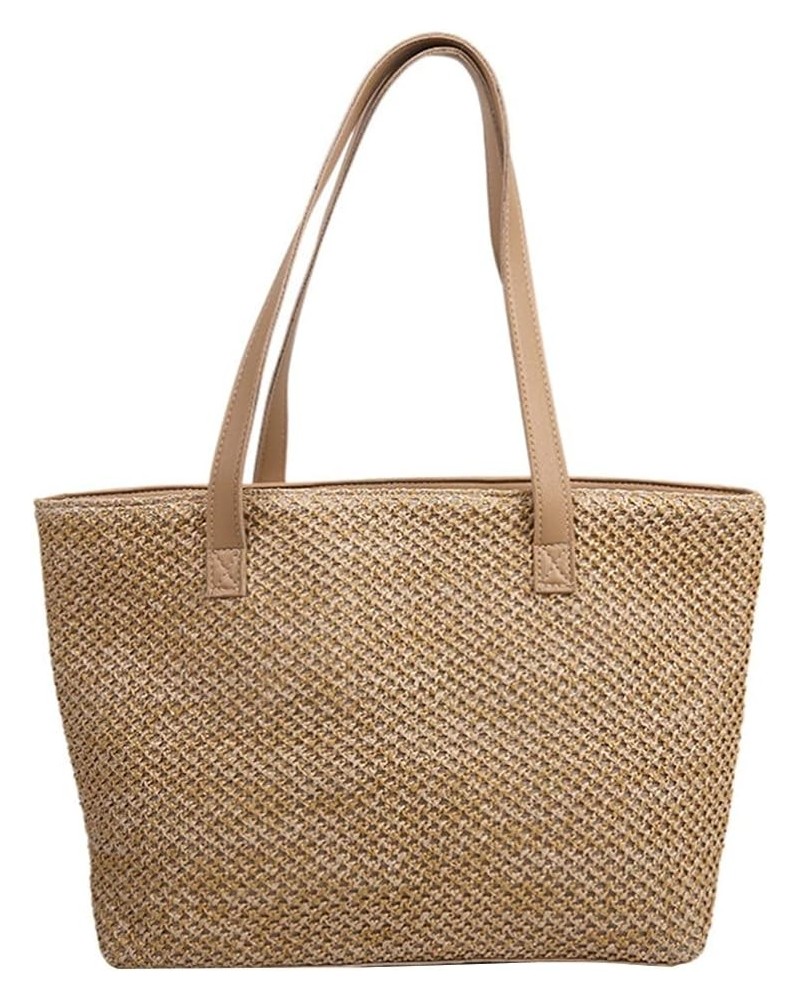 Summer Straw Bag Woven Shoulder Bag Large Capacity Tote Bag for Women Khaki $8.56 Shoulder Bags