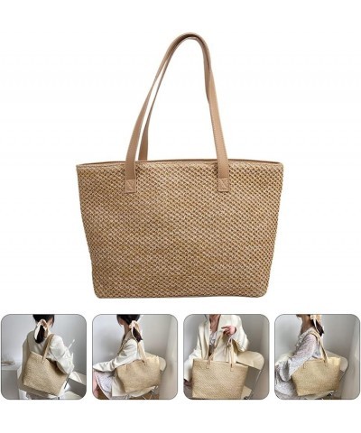 Summer Straw Bag Woven Shoulder Bag Large Capacity Tote Bag for Women Khaki $8.56 Shoulder Bags