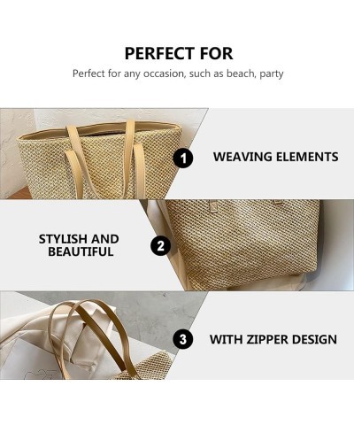 Summer Straw Bag Woven Shoulder Bag Large Capacity Tote Bag for Women Khaki $8.56 Shoulder Bags