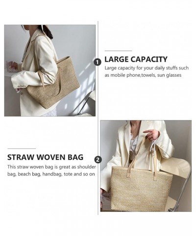 Summer Straw Bag Woven Shoulder Bag Large Capacity Tote Bag for Women Khaki $8.56 Shoulder Bags