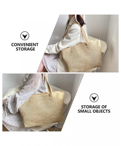 Summer Straw Bag Woven Shoulder Bag Large Capacity Tote Bag for Women Khaki $8.56 Shoulder Bags