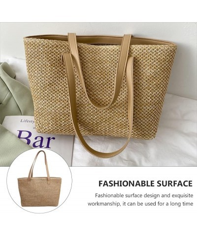 Summer Straw Bag Woven Shoulder Bag Large Capacity Tote Bag for Women Khaki $8.56 Shoulder Bags