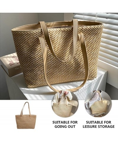 Summer Straw Bag Woven Shoulder Bag Large Capacity Tote Bag for Women Khaki $8.56 Shoulder Bags