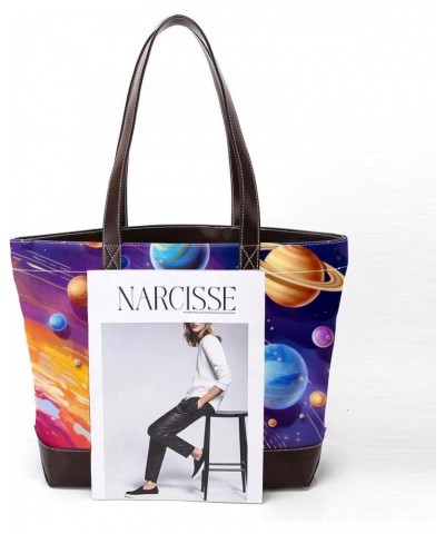 The Tote Bag For Women,Tote Bag With Zipper,Canvas Tote Bag,Bright Planets of Solar System Handbags $22.42 Totes