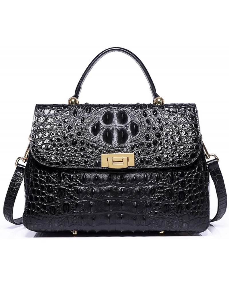 Crocodile Pattern Top-Handle Bag For Women Hand Made Genuine Leather Purses Satchel Shoulder Bag With Detachable Long Strap P...