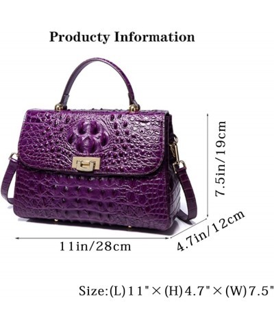 Crocodile Pattern Top-Handle Bag For Women Hand Made Genuine Leather Purses Satchel Shoulder Bag With Detachable Long Strap P...