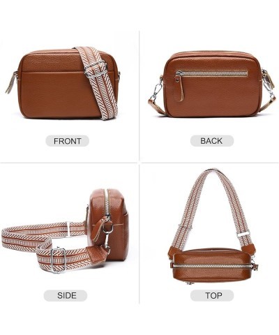 Small Crossbody Bags for Women Genuine Leather, Guitar Strap Shoulder Handbag Purse Camera Bag with Rfid Card Slots A8-brown ...