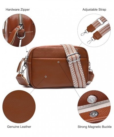 Small Crossbody Bags for Women Genuine Leather, Guitar Strap Shoulder Handbag Purse Camera Bag with Rfid Card Slots A8-brown ...