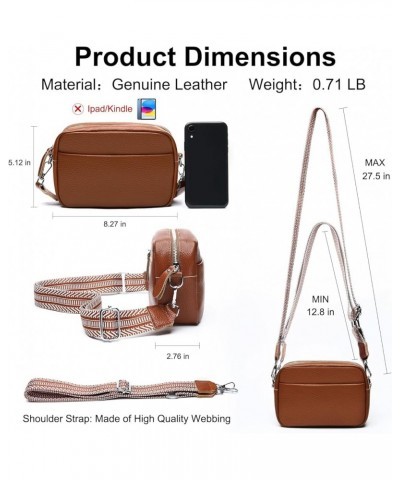 Small Crossbody Bags for Women Genuine Leather, Guitar Strap Shoulder Handbag Purse Camera Bag with Rfid Card Slots A8-brown ...