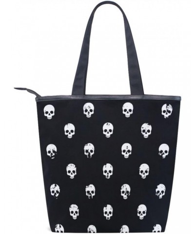 Tote Bag White Skulls Halloween Canvas Zippered Tote Handbag for Women with 2 Interior Pockets $11.72 Totes