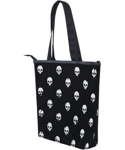 Tote Bag White Skulls Halloween Canvas Zippered Tote Handbag for Women with 2 Interior Pockets $11.72 Totes