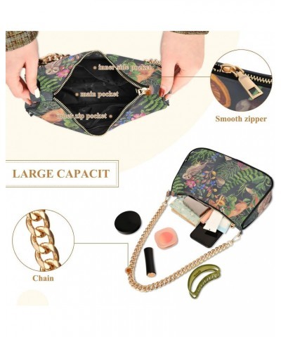 Forest Animals Plants Fashion Quilted Crossbody Bag for Women Shoulder Evening Purse with Gold Chain & Smooth Zipper Shoulder...