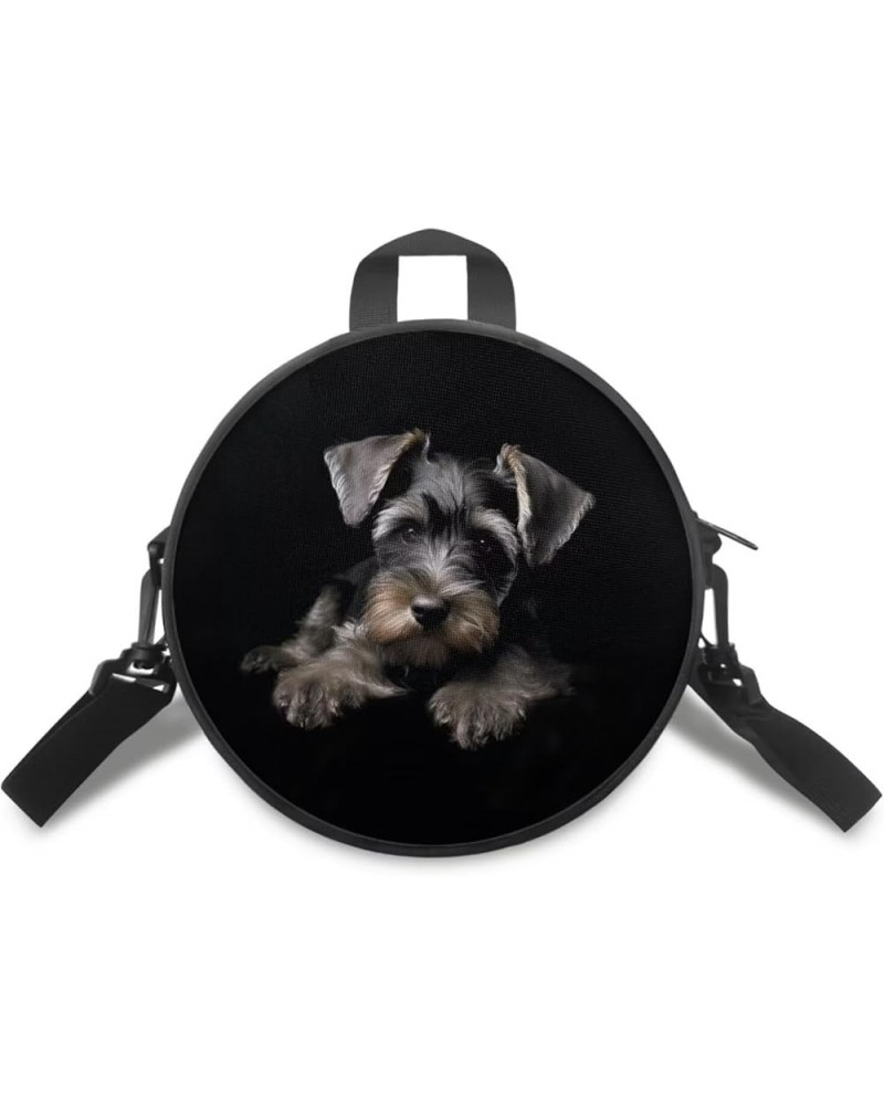 Women Crossbody Bag, Soft Light Round Shoulder Bag, Durable Round Satchel Bag with Zipper for Work Shopping Schnauzer-black $...