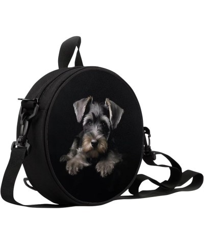 Women Crossbody Bag, Soft Light Round Shoulder Bag, Durable Round Satchel Bag with Zipper for Work Shopping Schnauzer-black $...