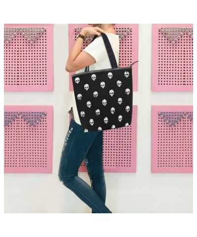 Tote Bag White Skulls Halloween Canvas Zippered Tote Handbag for Women with 2 Interior Pockets $11.72 Totes