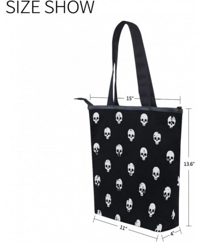 Tote Bag White Skulls Halloween Canvas Zippered Tote Handbag for Women with 2 Interior Pockets $11.72 Totes