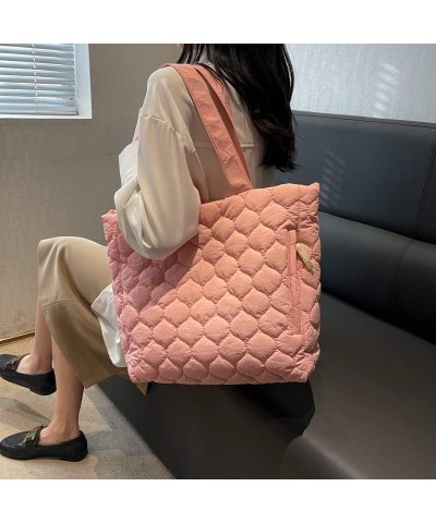 Women Quilted Causal Tote Bags Lightweight Sweet Cute Simple Shoulder Handbags Solid Hobo Pink $32.66 Totes