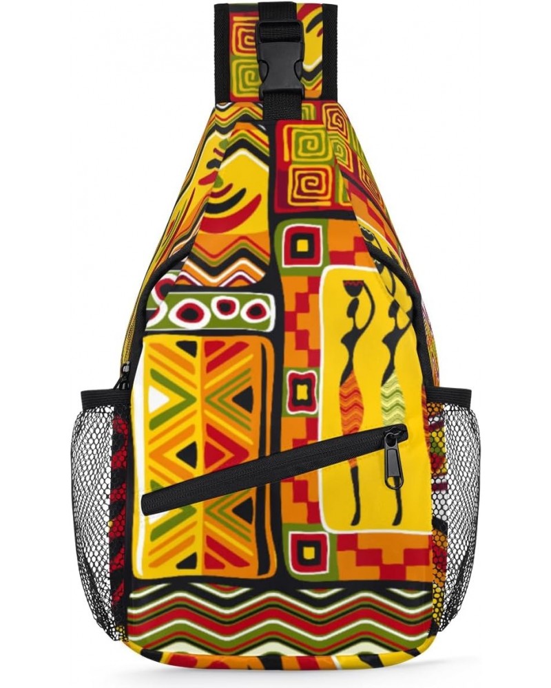 African Women Geometric Print Sling Crossbody Bag for Women Men, Sling Backpack Travel Hiking Casual Daypack Chest Bag Purse ...