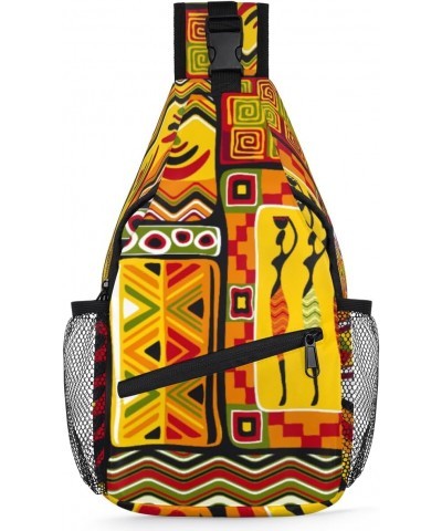 African Women Geometric Print Sling Crossbody Bag for Women Men, Sling Backpack Travel Hiking Casual Daypack Chest Bag Purse ...