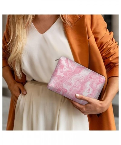 Women's Leather Clutch Purses Cell Phone Holder Card Keys Money Pouch Makeup Cases Pink Marble Texture $10.59 Evening Bags