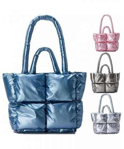 Puffer Tote Bag, Trendy Luxury Chic Quilted Large Padded Designer Handbags for Women Winter Soft Shoulder Bag Blue $26.09 Totes