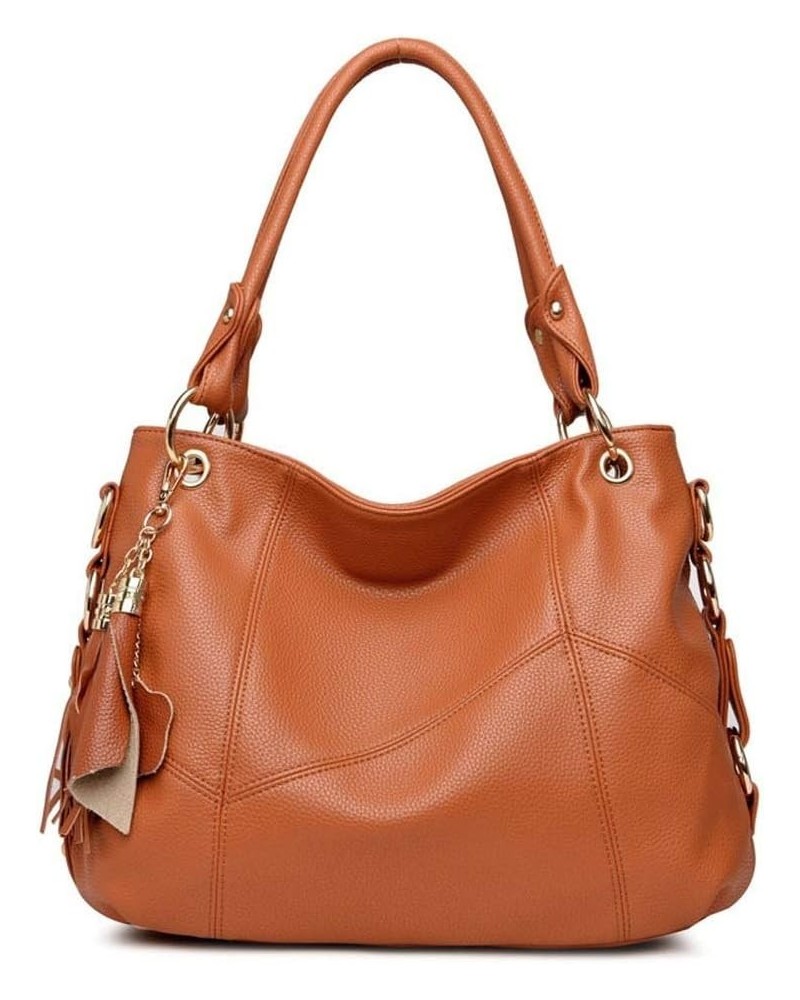 Women's PU Single Shoulder Bag Tassel Stitching Large Capacity Shoulder Shopping Bag Brown $37.03 Totes