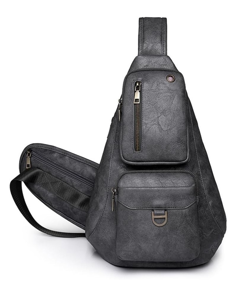 Sling Bag for Women Pu Leather Multi-Pockets Chest Bag Casual Shoulder Satchel Daypack Crossbody Sling Backpack Grey $21.75 C...